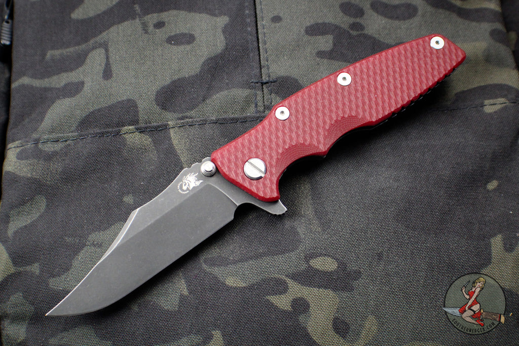 Hinderer Eklipse 3.5"- Bowie Blade- Battle Black Titanium And Red G-10 Handle- Battle Black Blade