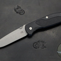 Hinderer Firetac Folding Knife- Spanto Edge- Battle Blue Handle And Working Finish Blade- Black G-10