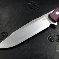 Hinderer Knives FieldTac Fixed Blade-Harpoon Spearpoint- Stonewash with Burgundy Micarta Handles
