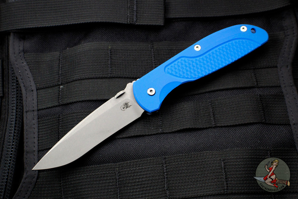 Hinderer Firetac Recurve Edge 3.6" Folding Knife Blue G-10 with Battle Blue Ti Lock Side and Working Finish Blade
