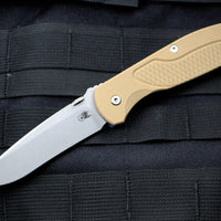 Hinderer Firetac Recurve Edge 3.6" Folding Knife Coyote G-10 with Battle Blue Ti Lock Side and Working Finish Blade