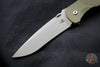 Hinderer Firetac Recurve Edge 3.6" Folding Knife OD Green G-10 with Battle Blue Ti Lock Side and Working Finish Blade