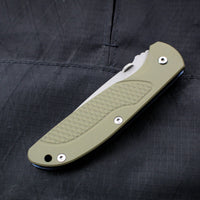 Hinderer Firetac Recurve Edge 3.6" Folding Knife OD Green G-10 with Battle Blue Ti Lock Side and Working Finish Blade