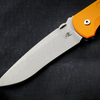 Hinderer Firetac Recurve Edge 3.6" Folding Knife Orange G-10 with Battle Blue Ti Lock Side and Working Finish Blade