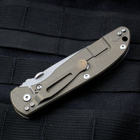 Hinderer Firetac Recurve Edge 3.6" Folding Knife Blue G-10 with Battle Bronze Ti Lock Side and Working Finish Blade
