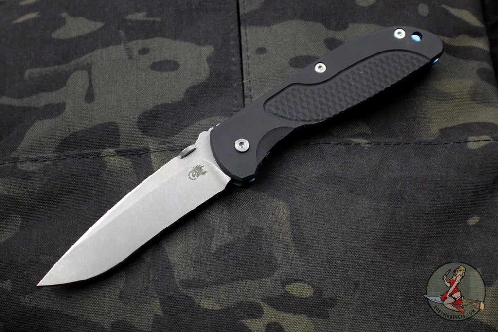 Hinderer Firetac Recurve Edge 3.6" Folding Knife Black G-10 with Stonewash Blue Ti Lock Side and SW Blade