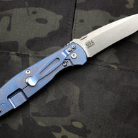 Hinderer Firetac Recurve Edge 3.6" Folding Knife Black G-10 with Stonewash Blue Ti Lock Side and SW Blade