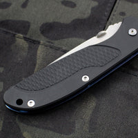 Hinderer Firetac Recurve Edge 3.6" Folding Knife Black G-10 with Stonewash Blue Ti Lock Side and SW Blade