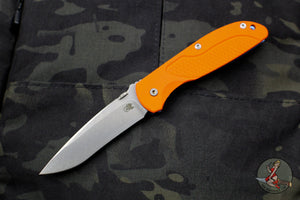 Hinderer Firetac Recurve Edge 3.6" Folding Knife Orange G-10 with Stonewash Blue Ti Lock Side and SW Blade