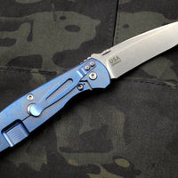 Hinderer Firetac Recurve Edge 3.6" Folding Knife Orange G-10 with Stonewash Blue Ti Lock Side and SW Blade