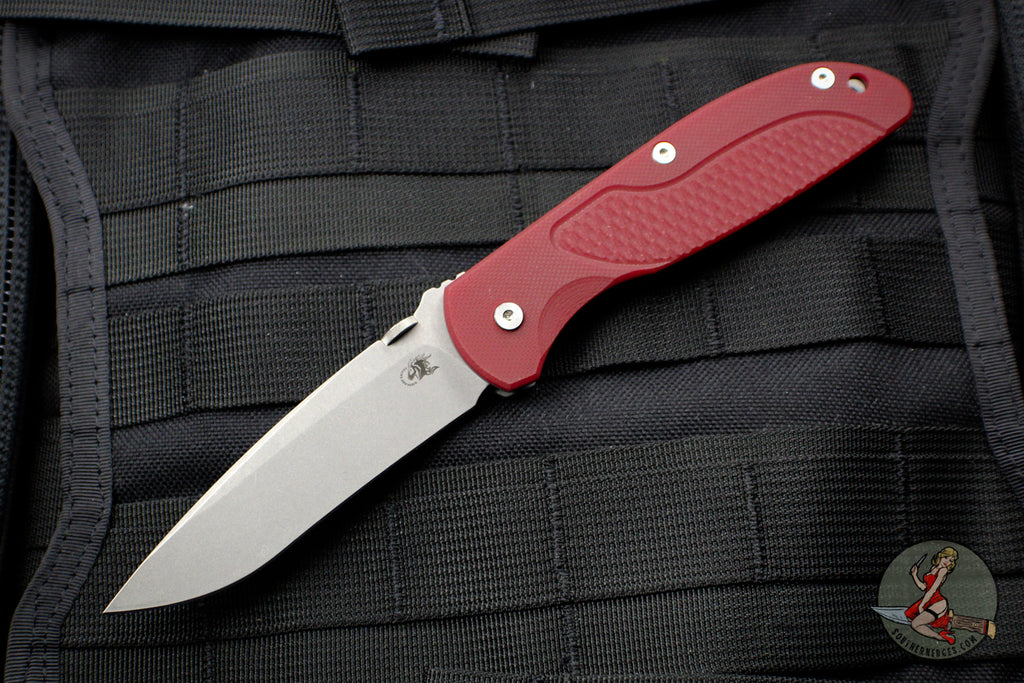 Hinderer Firetac Recurve Edge 3.6" Folding Knife Red G-10 with Working Finish Ti Lock Side and Blade