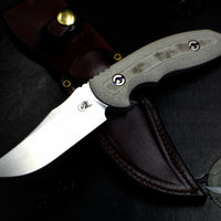 Hinderer Knives The Emmett Fixed Blade Stonewash with OD Green Micarta Scales