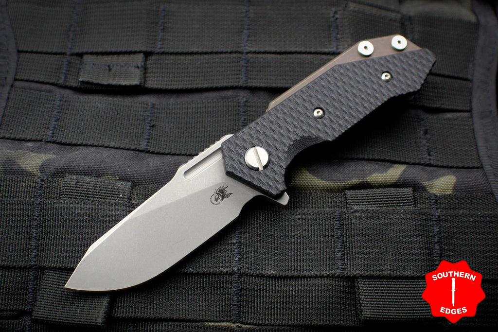 Hinderer Halftrack Black G-10/Battle Bronze Titanium Handle Working Finish Slicer Blade Gen 6 Tri-Way Pivot System