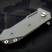 Hinderer Halftrack Translucent Green G-10/Battle Bronze Titanium Handle Working Finish Slicer Blade Gen 6 Tri-Way Pivot System