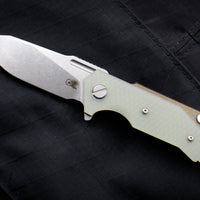 Hinderer Halftrack Translucent Green G-10/Stonewash Bronze Handle Stonewash Slicer Blade Gen 6 Tri-Way Pivot System