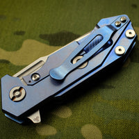 Hinderer Halftrack Translucent Green G-10/Stonewash Blue Handle Stonewash Slicer Blade Gen 6 Tri-Way Pivot System