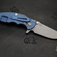 Hinderer Jurassic- Slicer- Battle Blue Ti And Blue/Black G-10 Handle- Working Finish Blade- Magnacut Steel