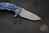 Hinderer Jurassic- Slicer- Battle Blue Ti And Blue/Black G-10 Handle- Working Finish Blade- Magnacut Steel