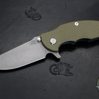 Hinderer Jurassic- Slicer- Battle Blue Ti And OD Green G-10 Handle- Working Finish Blade- Magnacut Steel