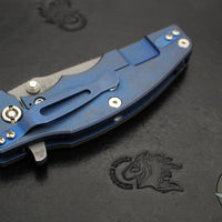 Hinderer Jurassic- Slicer- Battle Blue Ti And OD Green G-10 Handle- Working Finish Blade- Magnacut Steel