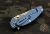 Hinderer Jurassic Spearpoint Grey G-10 3.375" Battle Blue Titanium and Working Finish Blade Gen 6 Tri-Way Pivot System