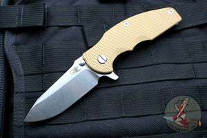 Hinderer Jurassic Spearpoint Coyote G-10 3.375" Stonewash Bronze Handle Stonewash Finish Blade Gen 6 Tri-Way Pivot System