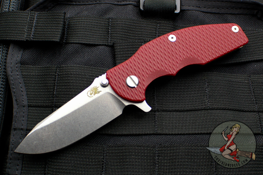 Hinderer Jurassic Spearpoint Red G-10 3.375" Stonewash Bronze Handle Stonewash Finish Blade Gen 6 Tri-Way Pivot System