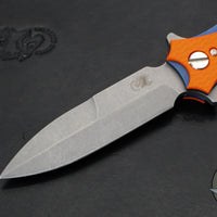 Hinderer Maximus Folding Knife- Bayonet Edge- Battle Blue Ti and Working Finish Blade- Orange G-10