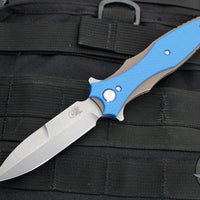 Hinderer Maximus Flipper Knife- Bayonet Edge- Battle Bronze Ti and Working Finish Blade- Blue G-10