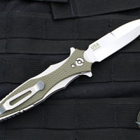 Hinderer Maximus Folding Knife- Bayonet Edge- Stonewash Finish Ti and Blade- OD Green G-10- Tri-Way System