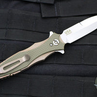 Hinderer Maximus Folding Knife- Bayonet Edge- Stonewash Bronze Finished Ti and Stonewash Blade- OD Green G-10- Tri-Way System