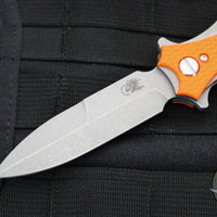 Hinderer Maximus Folding Knife- Bayonet Edge- Working Finish Ti and Blade- Orange G-10- Tri-Way System