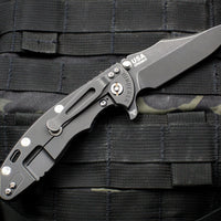 Hinderer XM-18 3.5" Bowie Battle Black DLC Handle with Dark Green/Black G-10 and Battle Black DLC Finished Blade Gen 6 Tri-Way Pivot System