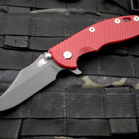 Hinderer XM-18 3.5" Bowie Battle Black DLC Handle with Red G-10 and Battle Black DLC Finished Blade Gen 6 Tri-Way Pivot System