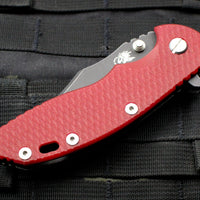 Hinderer XM-18 3.5" Bowie Battle Black DLC Handle with Red G-10 and Battle Black DLC Finished Blade Gen 6 Tri-Way Pivot System