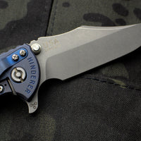 Hinderer XM-18 3.5" Bowie Grey G-10, Battle Blue Handle Working Finish Blade Gen 6 Tri-Way Pivot System