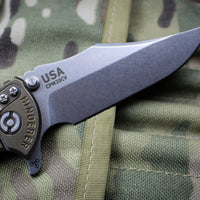 Hinderer XM-18 3.5" Bowie Translucent Green G-10 Stonewash Bronze Handle, Stonewash Finished Blade Gen 6 Tri-Way Pivot System