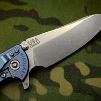 Hinderer XM-18 3.5" Skinny Sheepsfoot Stonewash Blue Handle Stonewash Blade OD Green G-10 Gen 6 Tri-Way Pivot System