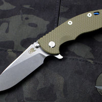 Hinderer XM-18 3.5" OD Green G-10 Slicer Edge Stonewash Blue Finish Stonewash Blade Gen 6 Tri-Way Pivot System