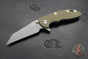 Hinderer XM-18 3.0" Wharncliffe- Battle Blue Titanium And OD Green G-10- Working Finish Blade
