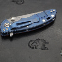 Hinderer XM-18 3.0" Wharncliffe- Battle Blue Titanium And Red G-10- Working Finish Blade