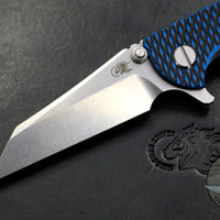 Hinderer XM-18 3.0" Wharncliffe Blue/Black G-10 -With Stonewash Finished Ti Handle and Blade Gen 6 Tri-Way Pivot System