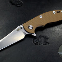 Hinderer XM-18 3.0" Wharncliffe Coyote G-10 -With Stonewash Bronze Finished Ti Handle and Stonewashed Blade Gen 6 Tri-Way Pivot System