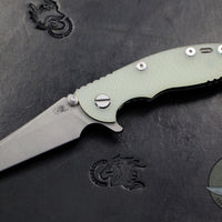 Hinderer XM-18 3.0" Wharncliffe Translucent Green G-10 -With Working Finish Ti Handle and Blade Gen 6 Tri-Way Pivot System