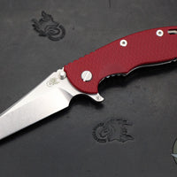 Hinderer XM-18 3.5"- Fatty Wharncliffe- Stonewash Titanium And Red G-10 Handle- Stonewash Blade