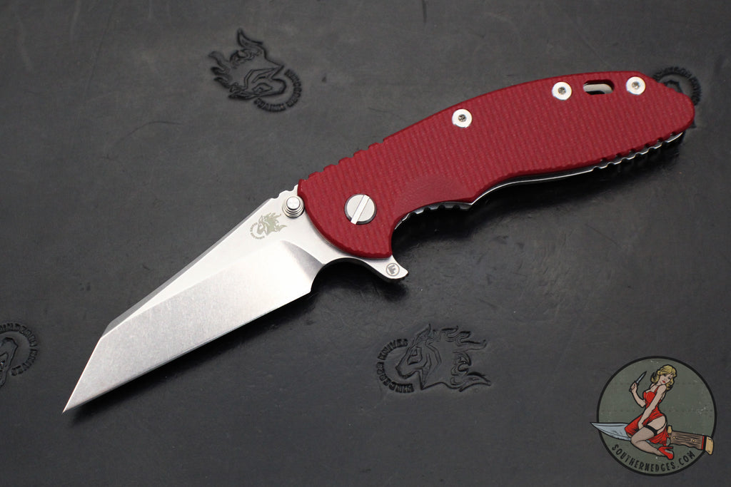 Hinderer XM-18 3.5"- Fatty Wharncliffe- Stonewash Titanium And Red G-10 Handle- Stonewash Blade