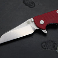 Hinderer XM-18 3.5"- Fatty Wharncliffe- Stonewash Titanium And Red G-10 Handle- Stonewash Blade