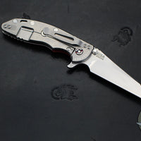 Hinderer XM-18 3.5"- Fatty Wharncliffe- Stonewash Titanium And Red G-10 Handle- Stonewash Blade