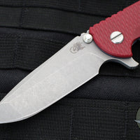 Hinderer XM-18 3.5" Spanto Edge- Battle Blue Titanium And Red G-10 Handle- Working Finish S45VN Blade