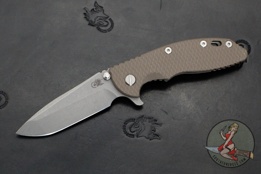 Hinderer XM-18 3.5" Spanto Edge- Working Finish Titanium Handle And S45VN Blade- FDE G-10